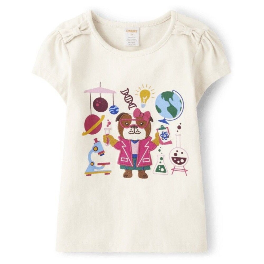 Gymboree Embroidered Science Stem T-Shirt Prep School Tee Steam Girls 12 Ivory
